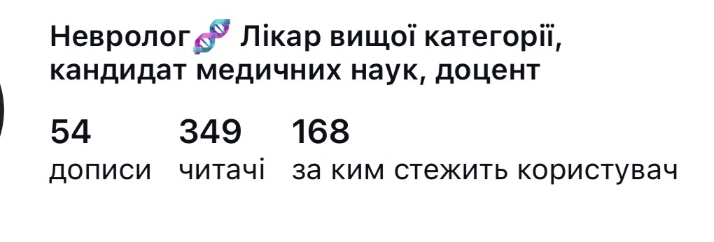 Скрін акаунта експерта — 345 підписників